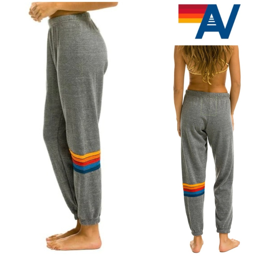 AVIATOR NATION Rainbow Stitch Sweatpants in Heather Grey/ Size Medium